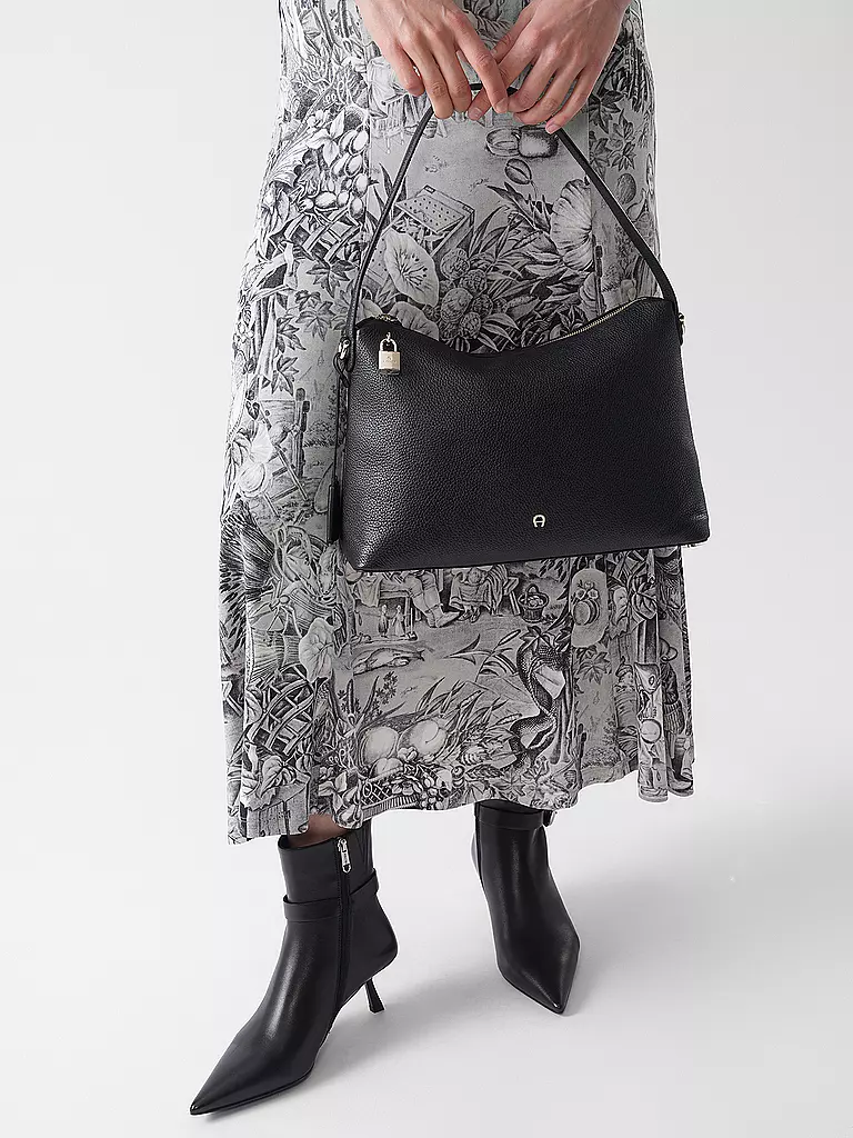 AIGNER | Bolso de cuero - Bolso Hobo DELIA Mediano | Negro