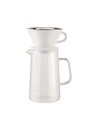 ALESSI | Juego de café de 3 piezas SLOW COFFEE vidrio/blanco/acero inoxidable