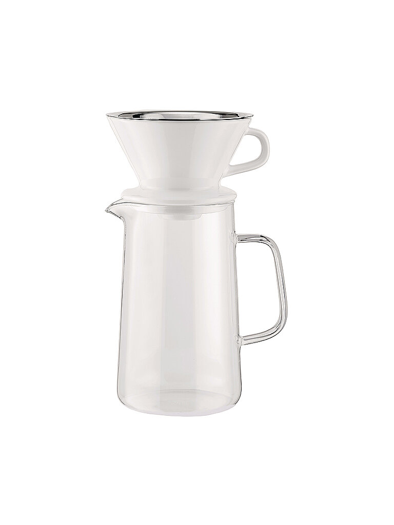 Juego de café de 3 piezas SLOW COFFEE vidrio/blanco/acero inoxidable transparente