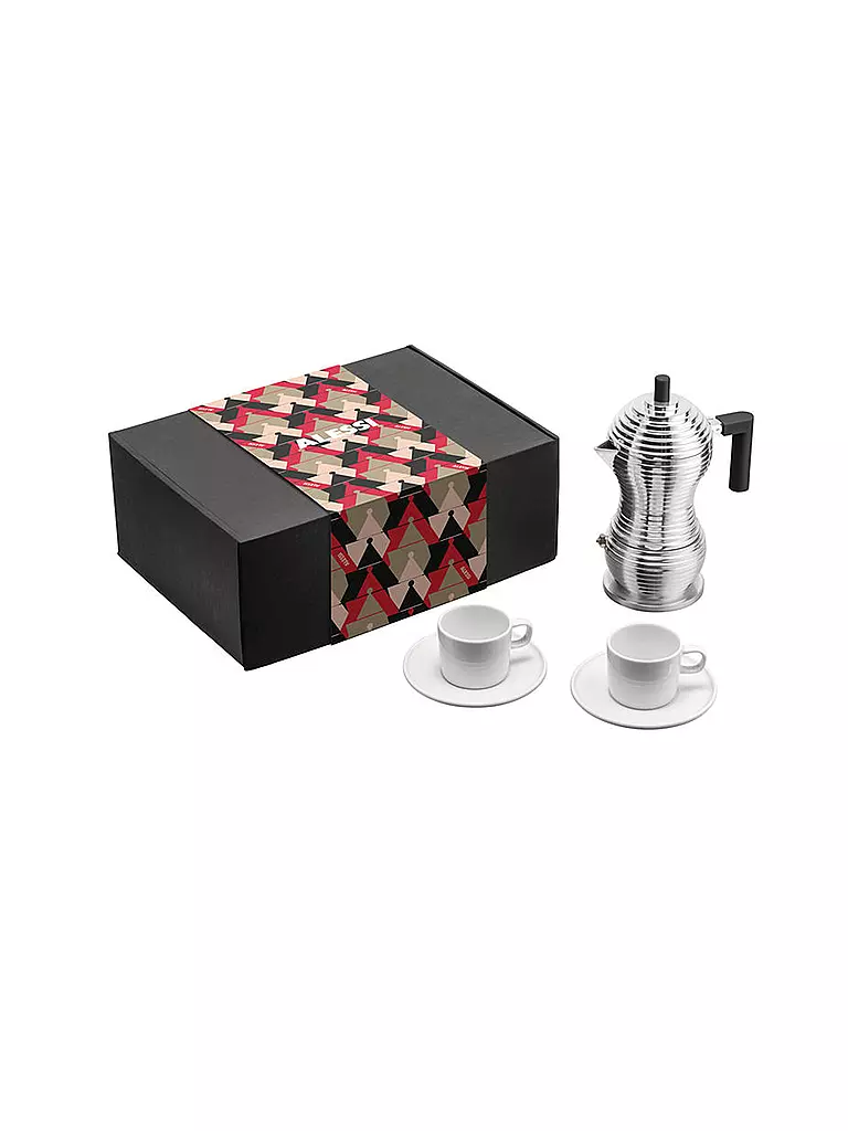 ALESSI | Cafetera exprés - Juego con tazas de 3 piezas de aluminio/porcelana | Plata