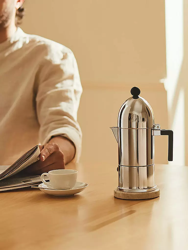 ALESSI | Cafetera exprés LA CUPOLA 6 tazas Alu /Ind. Negro | Plata