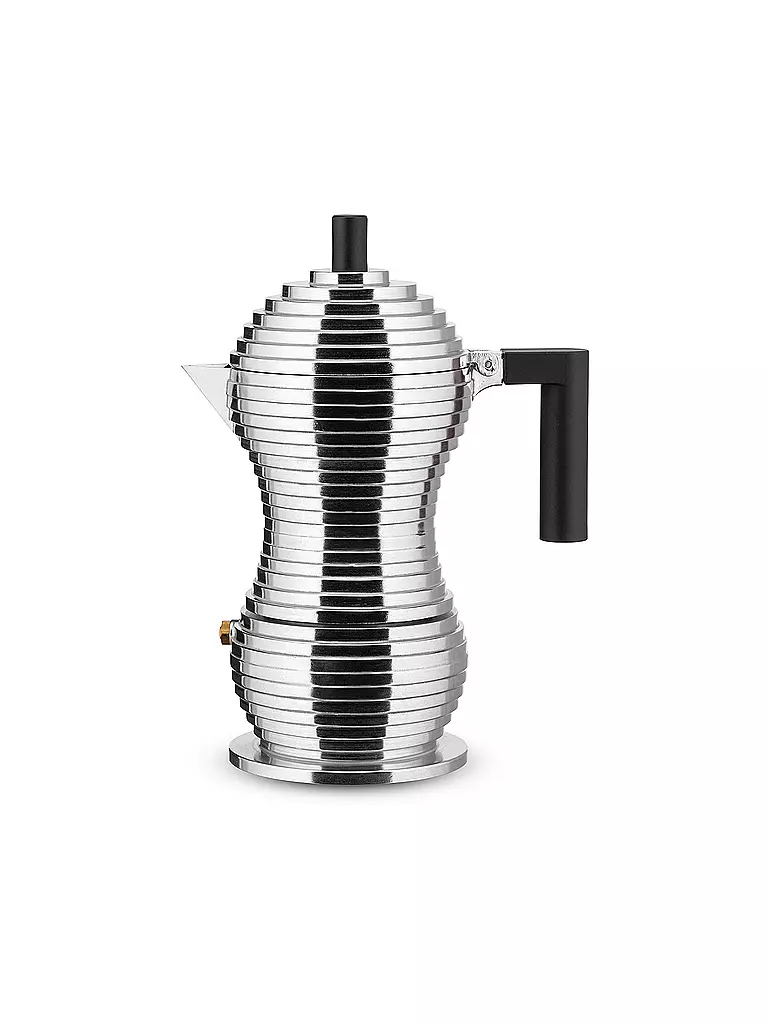 ALESSI | Cafetera exprés PULCINA 3 tazas aluminio / negro | Plata