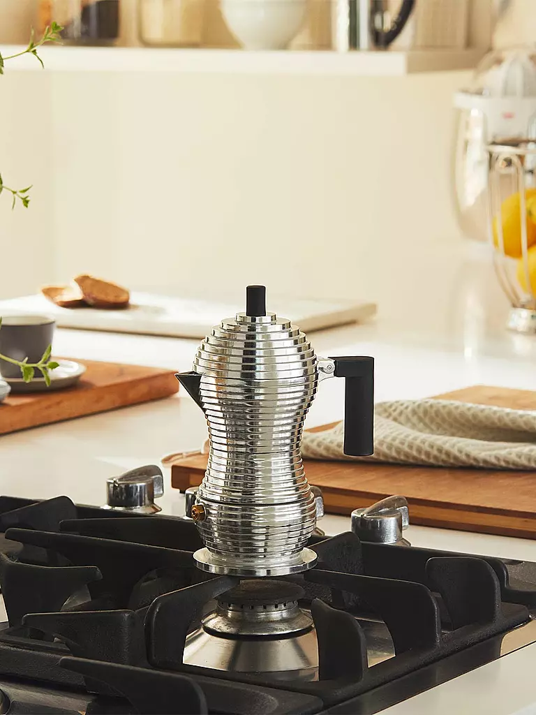 ALESSI | Cafetera exprés PULCINA 6 tazas aluminio / negro | Plata