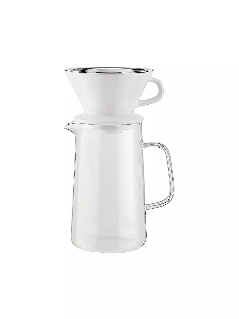 ALESSI | Juego de café de 3 piezas SLOW COFFEE vidrio/blanco/acero inoxidable | Transparente