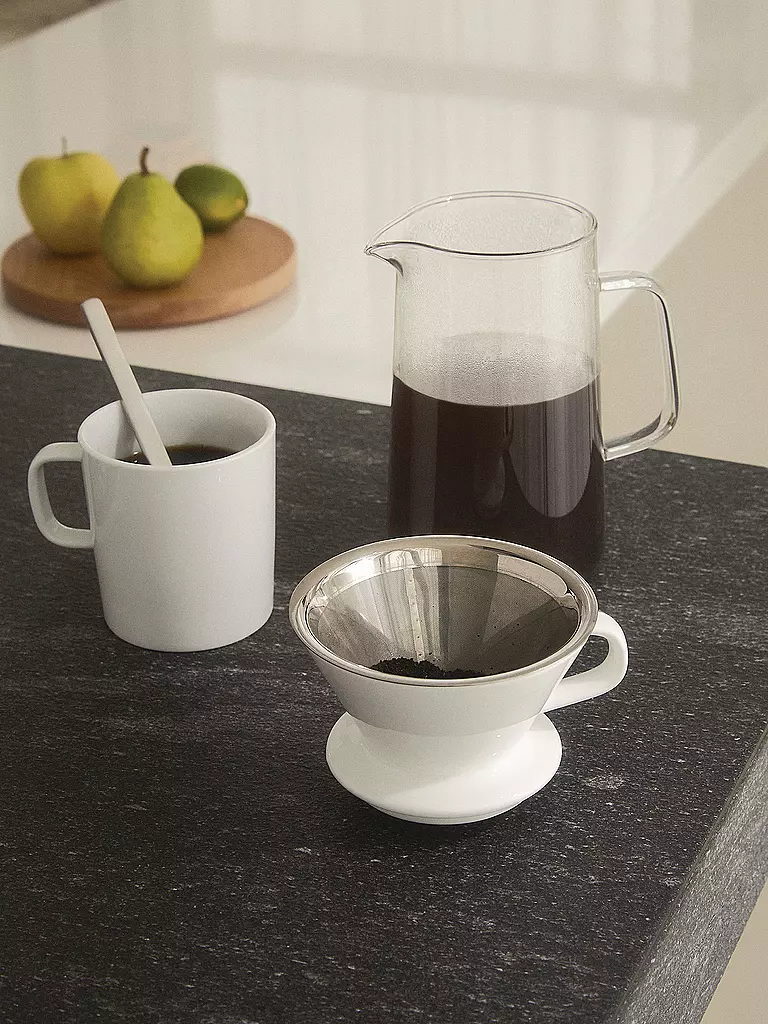 ALESSI | Juego de café de 3 piezas SLOW COFFEE vidrio/blanco/acero inoxidable | Transparente