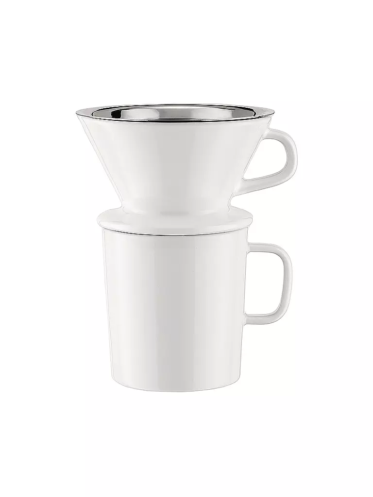 ALESSI | Juego de café de 3 piezas SLOW COFFEE vidrio/blanco/acero inoxidable | Transparente