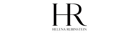 Letras negras "HR" en una fuente elegante, debajo en letras más pequeñas "Helena Rubinstein". Fondo blanco.