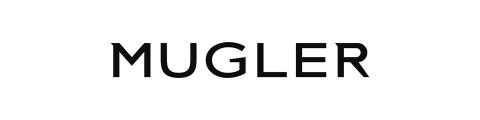 La imagen muestra el logo de "MUGLER" en letras mayúsculas, negras y en negrita sobre un fondo blanco.