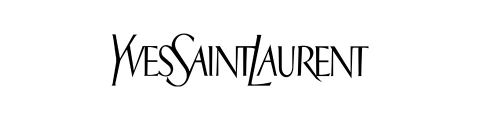 Logotipo de texto negro de "Yves Saint Laurent" en una tipografía distintiva y estilizada sobre un fondo blanco.