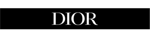 Fondo negro rectangular con la palabra "DIOR" en letras mayúsculas blancas en el centro.
