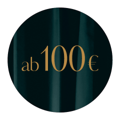 Un fondo oscuro y circular con el texto "desde 100 €" centrado en una elegante fuente dorada.