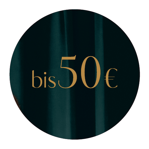Una imagen circular con un fondo oscuro y el texto "hasta 50 €" en el centro, escrito en color dorado.