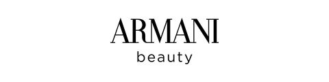 Texto negro sobre fondo blanco que muestra el logo de "Armani Beauty", con "ARMANI" en letras mayúsculas grandes y "Beauty" en letras minúsculas más pequeñas debajo.
