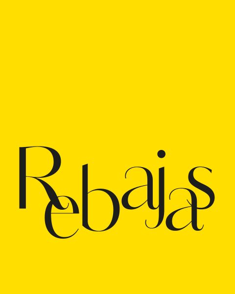 La palabra "Rebajas" en letras negras estilizadas sobre un fondo amarillo brillante.