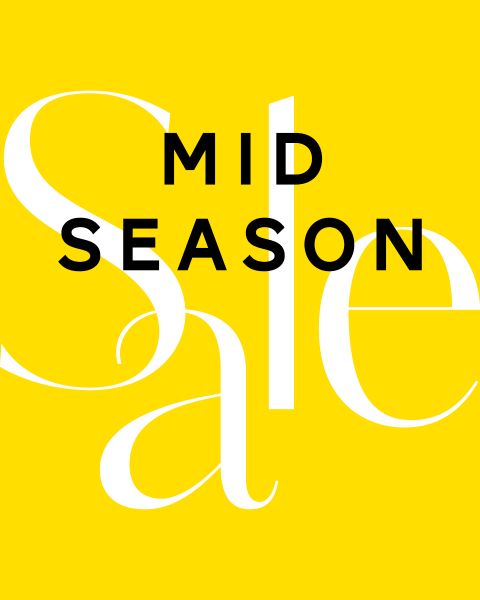 Fondo amarillo brillante con texto negro en negrita "MID SEASON" sobre grandes letras blancas que dicen "Sale". El diseño tiene un diseño moderno y llamativo.