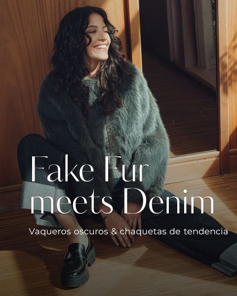 Piel sintética y denim. Vaqueros oscuros y chaquetas de tendencia.