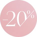 Ein rosafarbener Kreis mit weißem Text, der "-20%" anzeigt und auf einen zwanzigprozentigen Rabatt oder eine Werbeaktion hinweist.
