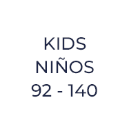 Círculo blanco con la inscripción "KIDS NIÑOS 92-140" en letra negra, que indica las tallas de ropa para niños.