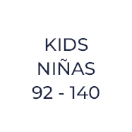 Círculo blanco con texto: "KIDS NIÑAS 92 - 140", con la indicación de las tallas 92 a 140 para ropa infantil para niñas.