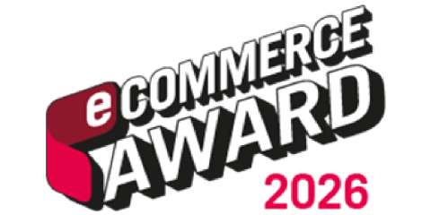 El logo del E-commerce Award con texto en negrita y el año 2026 en rosa sobre fondo blanco.