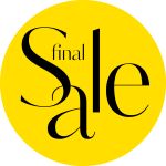 Schwarzer Text mit der Aufschrift „Final Sale“ auf einem leuchtend gelben, ovalen Hintergrund, wobei das Wort „Sale“ durch große, elegante Schriftzeichen hervorgehoben wird.