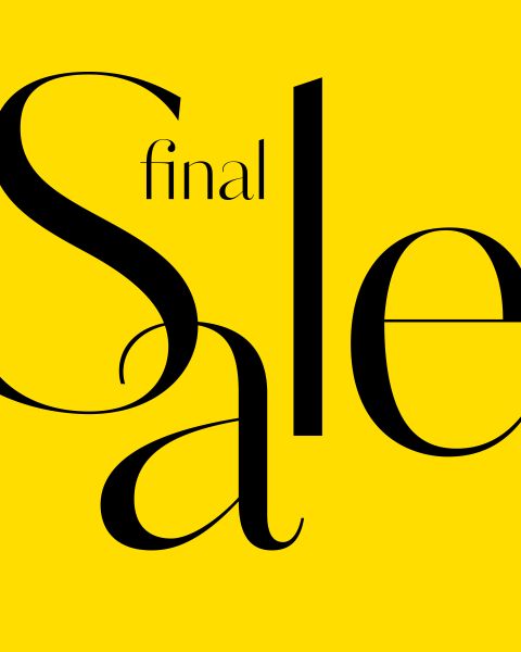 Fondo amarillo con un gran texto negro que dice «Sale» y un texto más pequeño sobre la «a» que dice: «final».