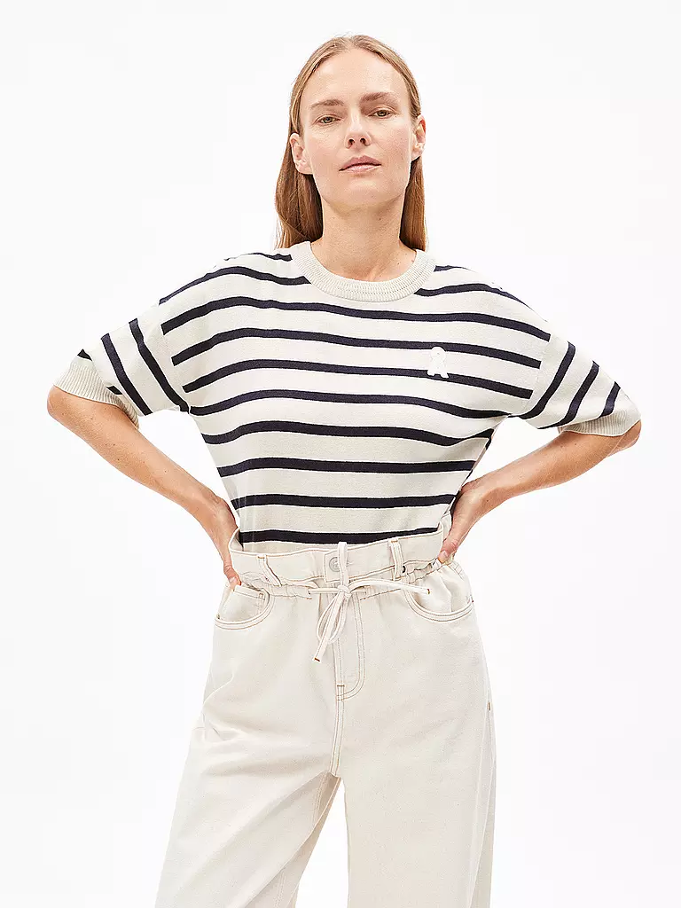 ARMEDANGELS | Jersey LIZAA LINO STRIPES | Azul oscuro