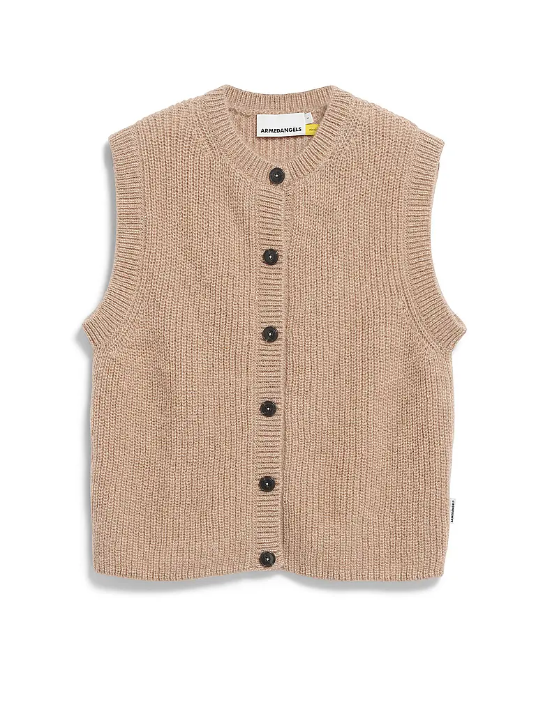 ARMEDANGELS | Nombre del producto: Gilet HELGAA
Marca: ARMEDANGELS
Color: camel
Categorías: Moda,Mujer

Largo de la manga: sin mangas
Escote: Cuello redondo
Material: Mohair,Lana
Estampado: Liso
Corte (Prenda exterior): Suelto
Estilo: Casual,Pure | Camel