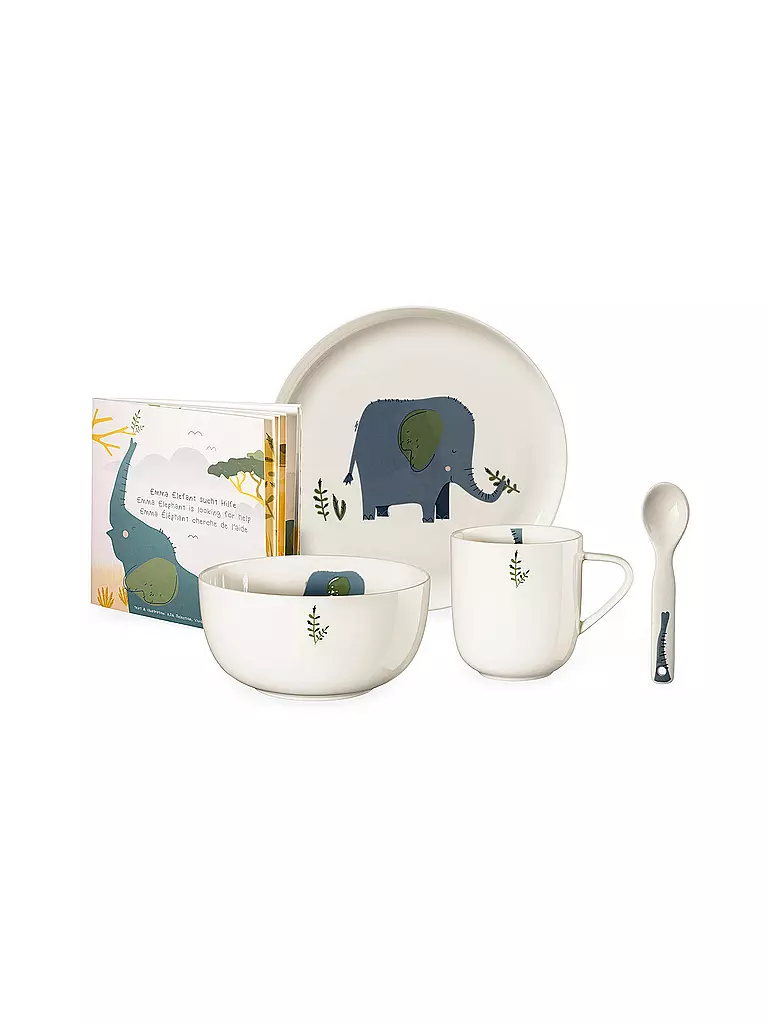 ASA SELECTION | Juego de porcelana infantil de 5 piezas "Elefante" | Azul