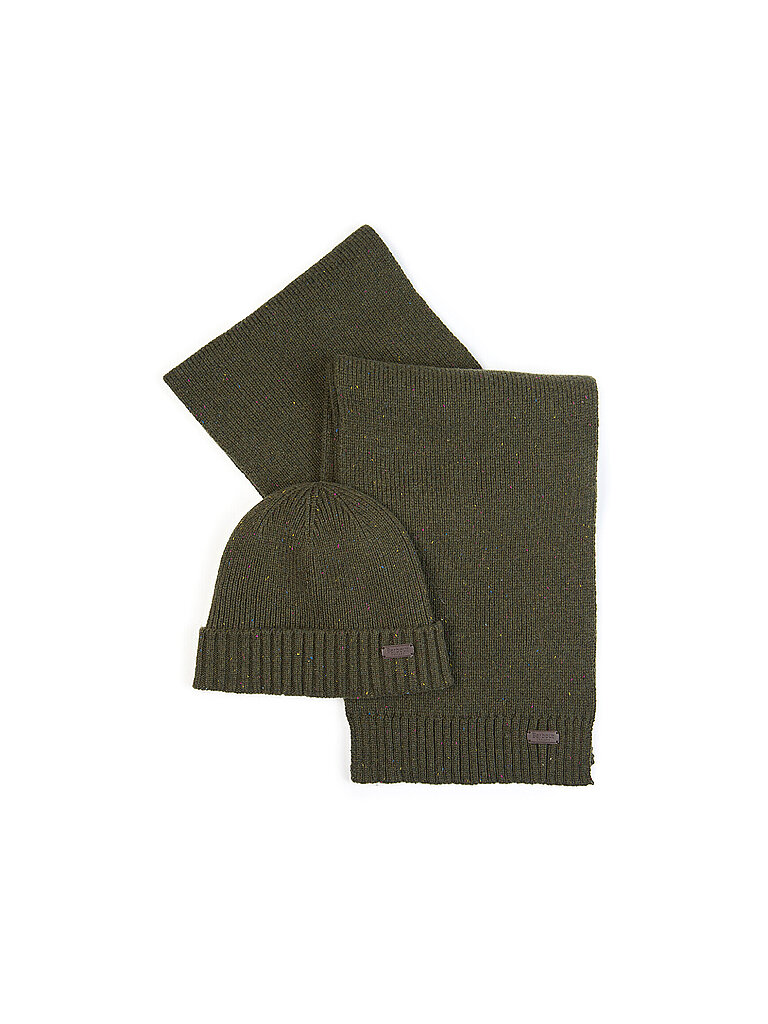 Barbour Set de regalo de 2 piezas, bufanda y gorro CARLTON oliva