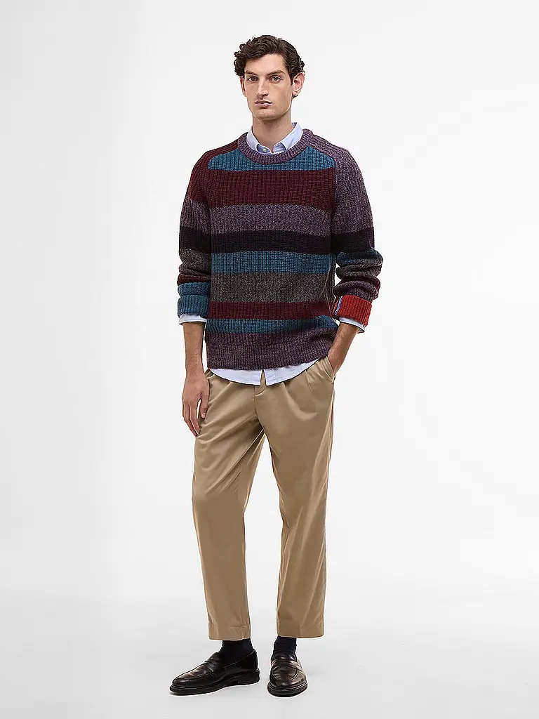 BARBOUR | Paul Smith loves Barbour Jersey de punto con rayas múltiples y cuello redondo | Rojo oscuro