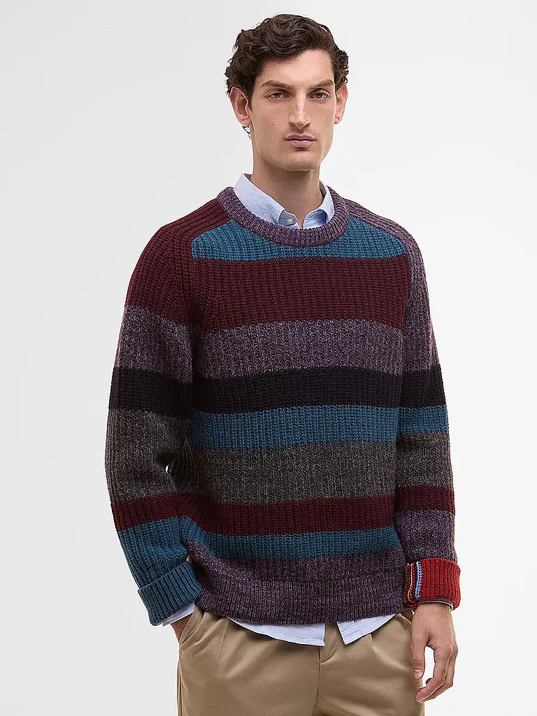 BARBOUR | Paul Smith loves Barbour Jersey de punto con rayas múltiples y cuello redondo | Rojo oscuro