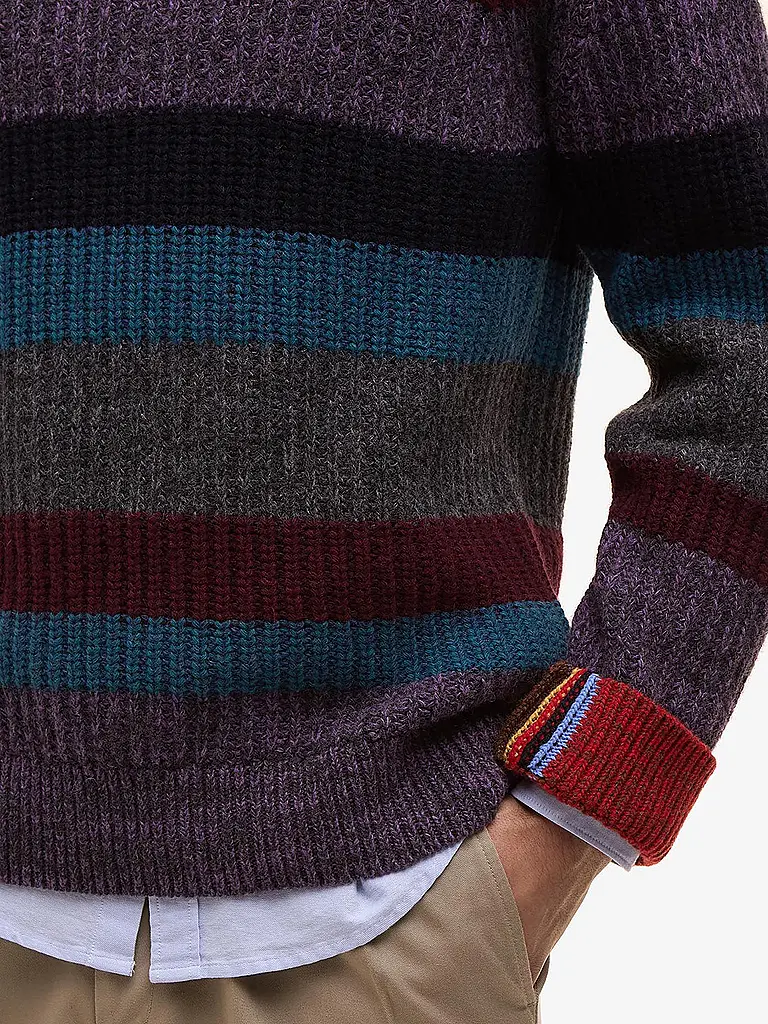 BARBOUR | Paul Smith loves Barbour Jersey de punto con rayas múltiples y cuello redondo | Rojo oscuro