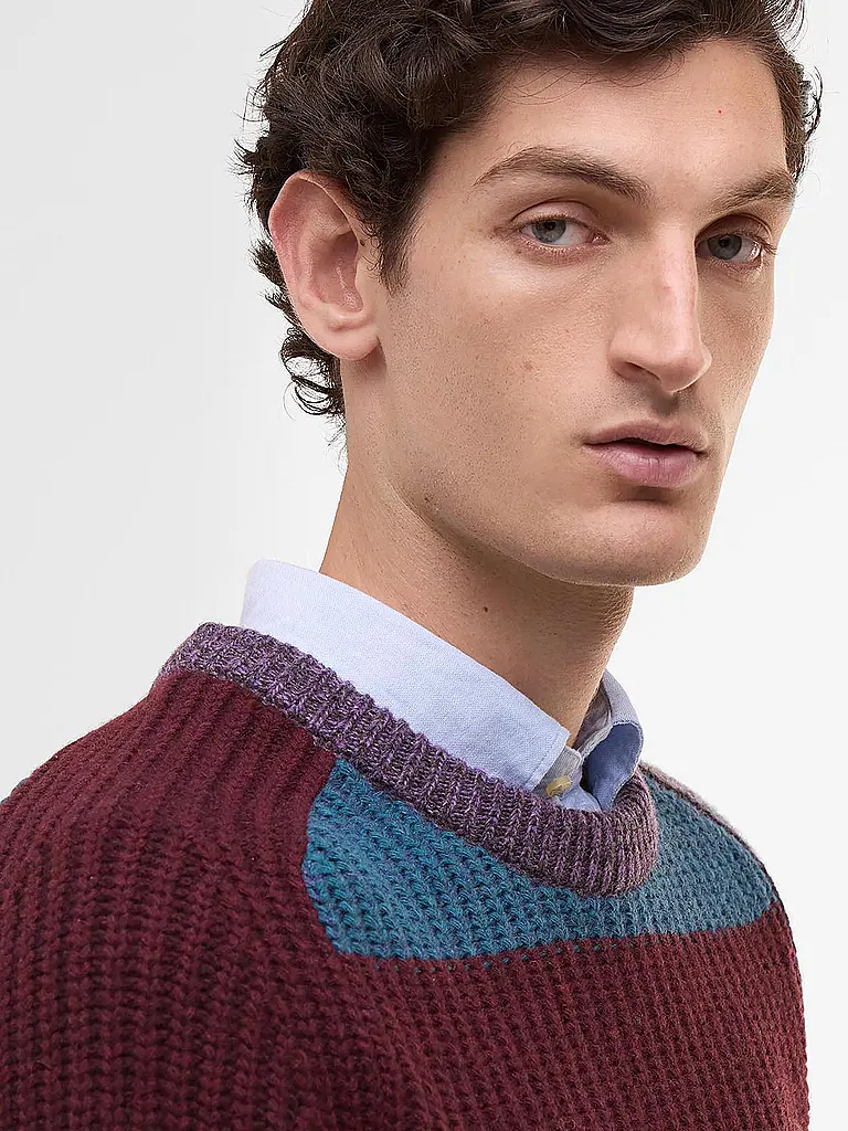 BARBOUR | Paul Smith loves Barbour Jersey de punto con rayas múltiples y cuello redondo | Rojo oscuro