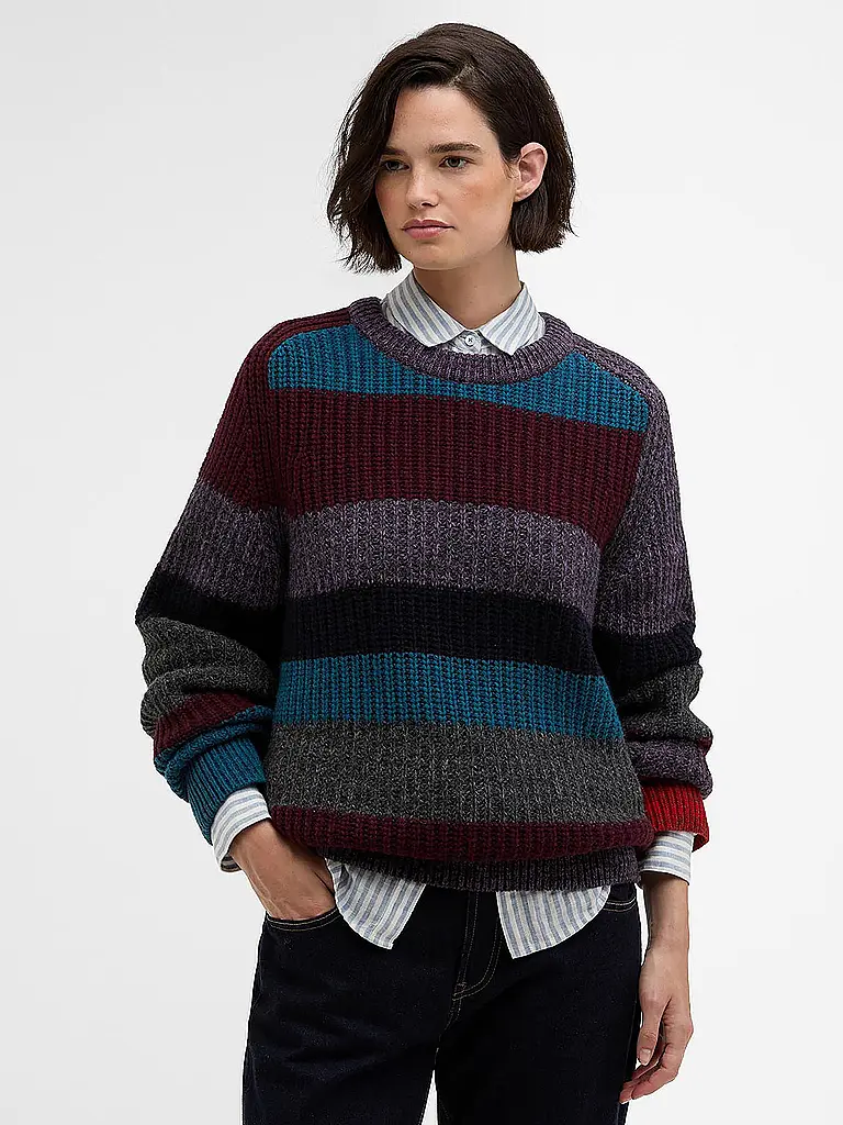 BARBOUR | Paul Smith loves Barbour Jersey de punto con rayas múltiples y cuello redondo | Rojo oscuro