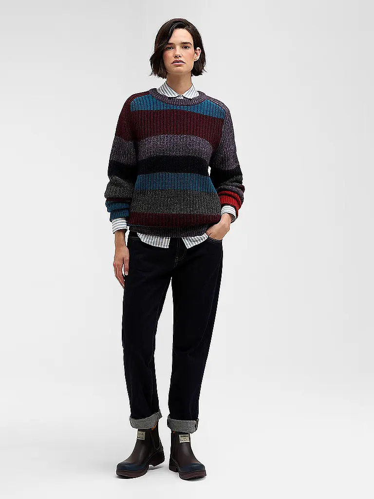 BARBOUR | Paul Smith loves Barbour Jersey de punto con rayas múltiples y cuello redondo | Rojo oscuro