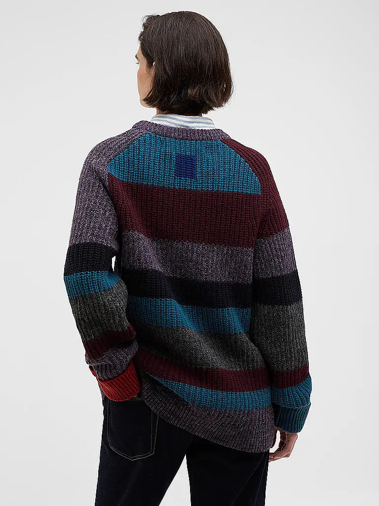 BARBOUR | Paul Smith loves Barbour Jersey de punto con rayas múltiples y cuello redondo | Rojo oscuro