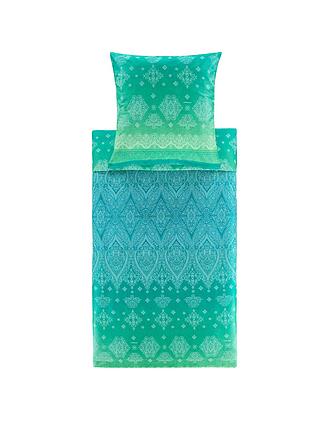 BASSETTI | Juego de cama de satén KERALA 2x 70x90cm / 200x200cm Verde