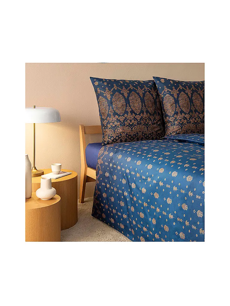 BASSETTI | Ropa de cama de satén 70x90cm / 140x200cm GOLD DECOR Azul | Azul oscuro