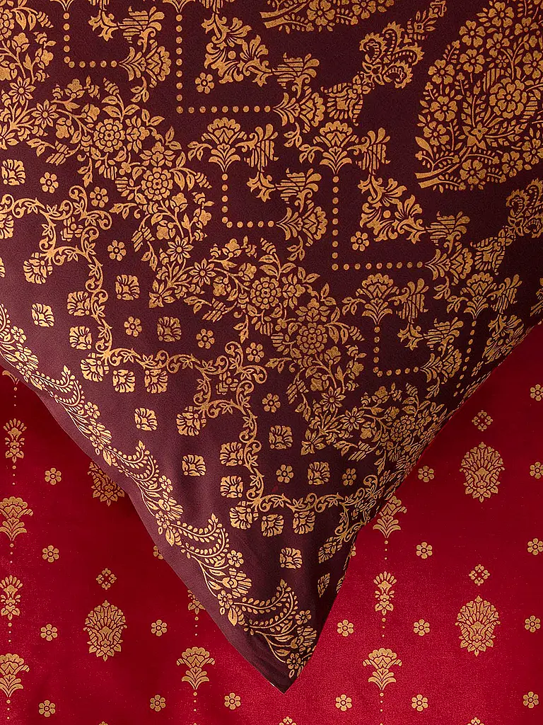 BASSETTI | Ropa de cama de satén 70x90cm / 140x200cm GOLD DECOR Burdeos | Rojo oscuro