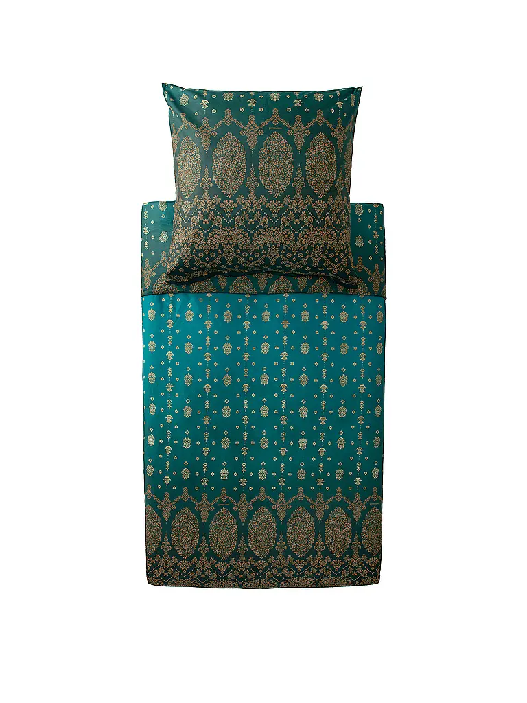 BASSETTI | Ropa de cama de satén 70x90cm / 140x200cm GOLD DECOR Verde esmeralda | Petróleo