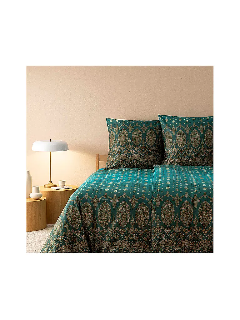 BASSETTI | Ropa de cama de satén 70x90cm / 140x200cm GOLD DECOR Verde esmeralda | Petróleo