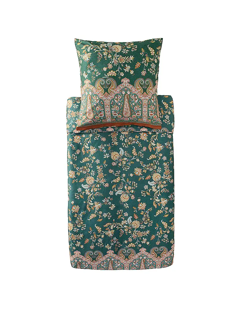 BASSETTI | Ropa de cama de satén 70x90cm / 140x200cm INDIAN ROSES Verde | Verde oscuro