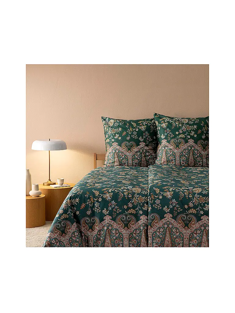 BASSETTI | Ropa de cama de satén 70x90cm / 140x200cm INDIAN ROSES Verde | Verde oscuro