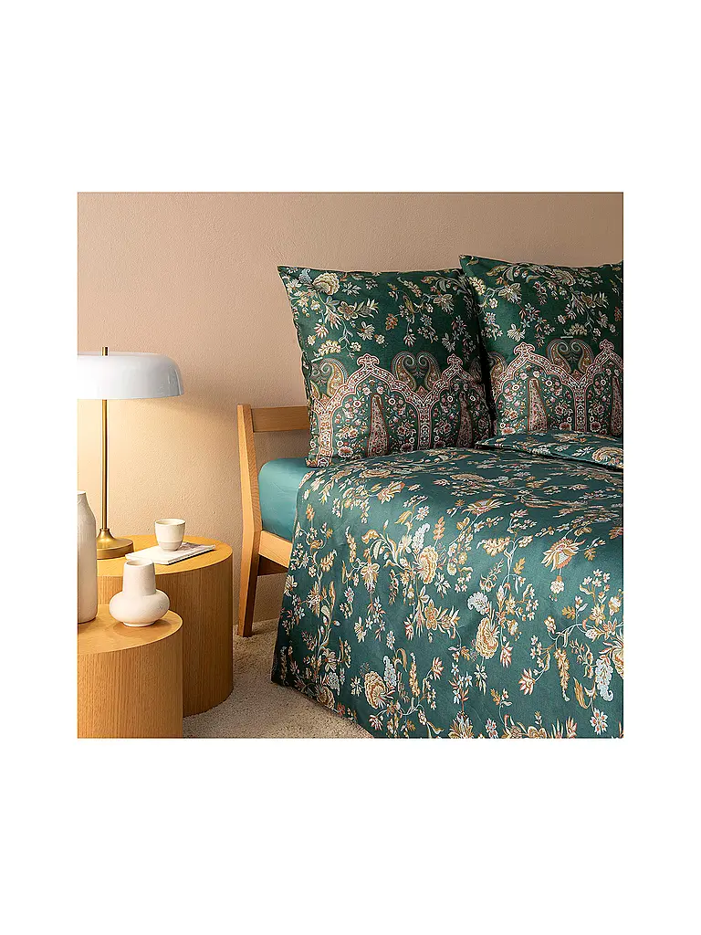 BASSETTI | Ropa de cama de satén 70x90cm / 140x200cm INDIAN ROSES Verde | 