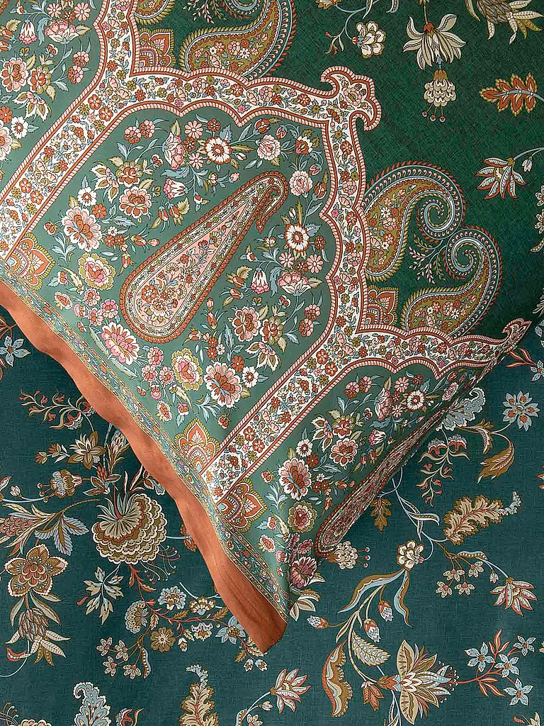 BASSETTI | Ropa de cama de satén 70x90cm / 140x200cm INDIAN ROSES Verde | 