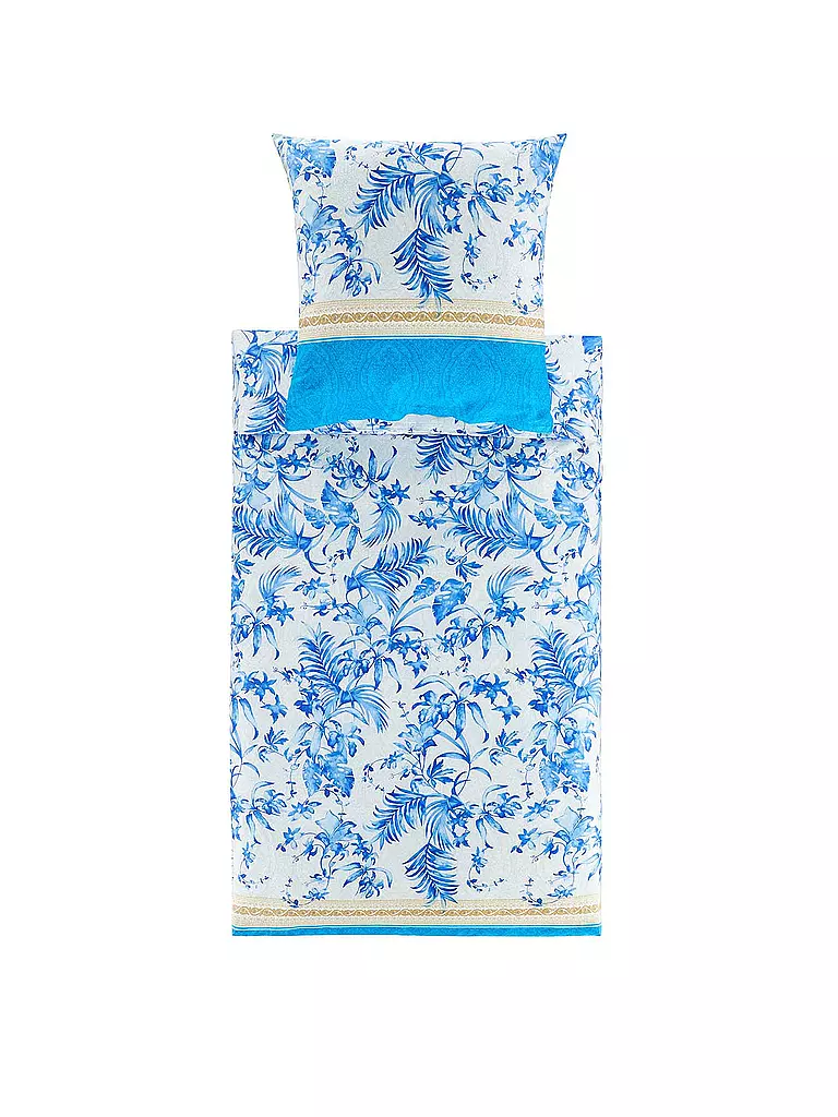 BASSETTI | Ropa de cama de satén IBISCUS 70x90cm/140x200cm Blanco/Azul | Azul