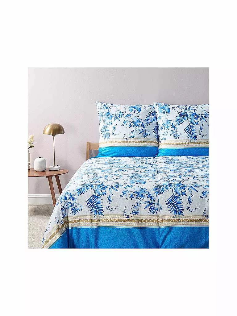 BASSETTI | Ropa de cama de satén IBISCUS 70x90cm/140x200cm Blanco/Azul | Azul