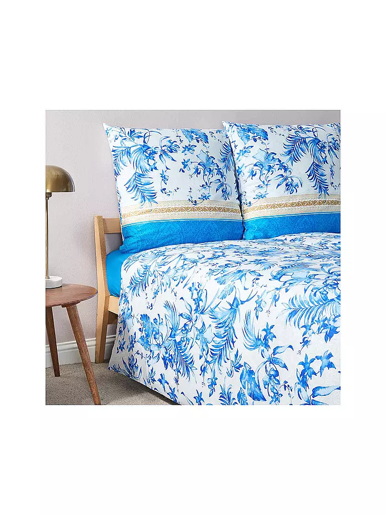 BASSETTI | Ropa de cama de satén IBISCUS 70x90cm/140x200cm Blanco/Azul | 