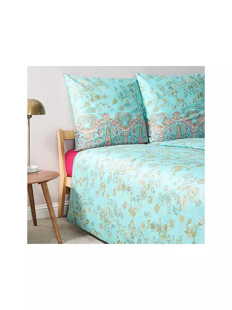 BASSETTI | Ropa de cama de satén INDIAN ROSES 70x90cm/140x200cm Menta | 
